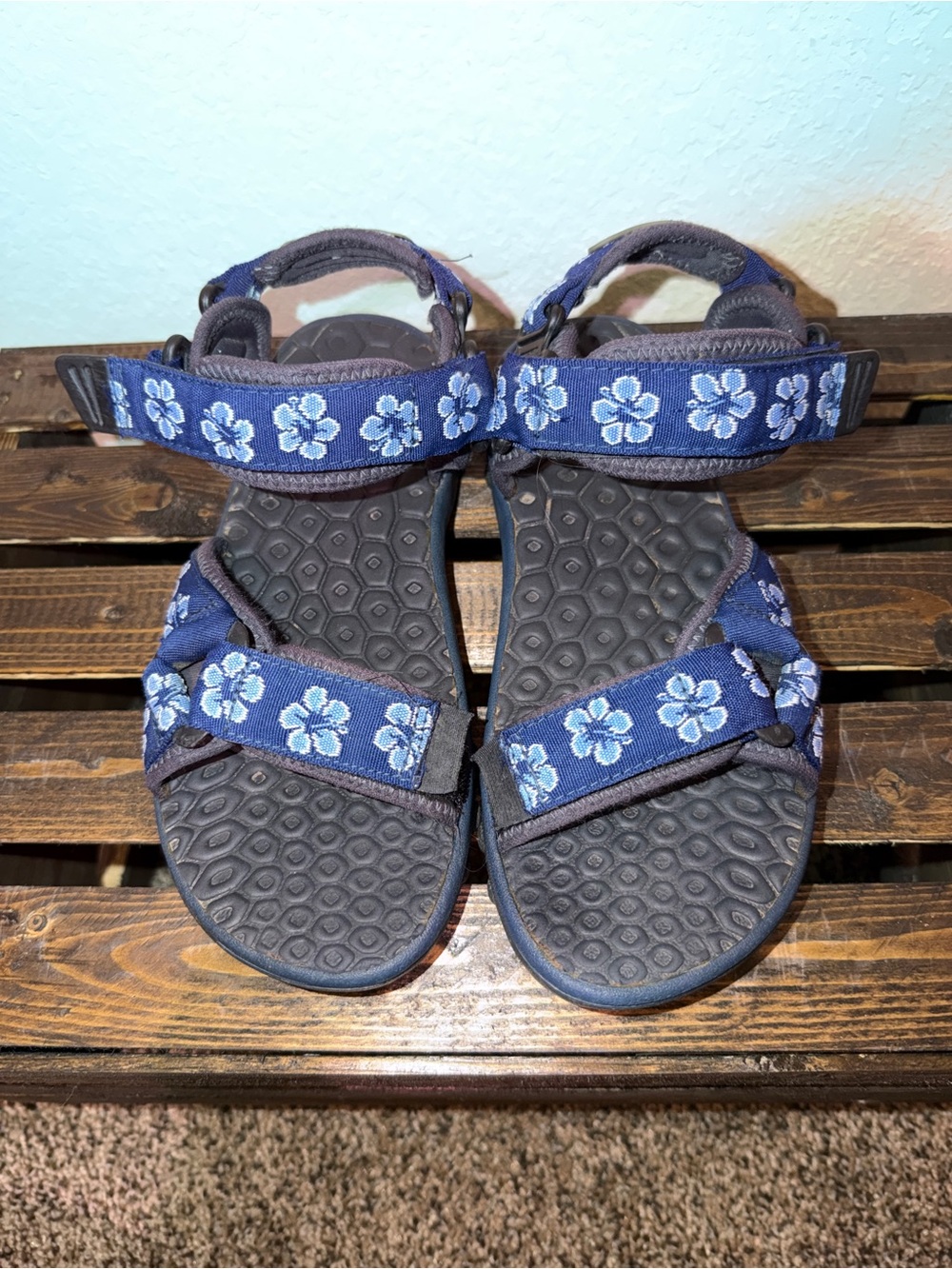 Rafters Navy Floral Strap Sandals